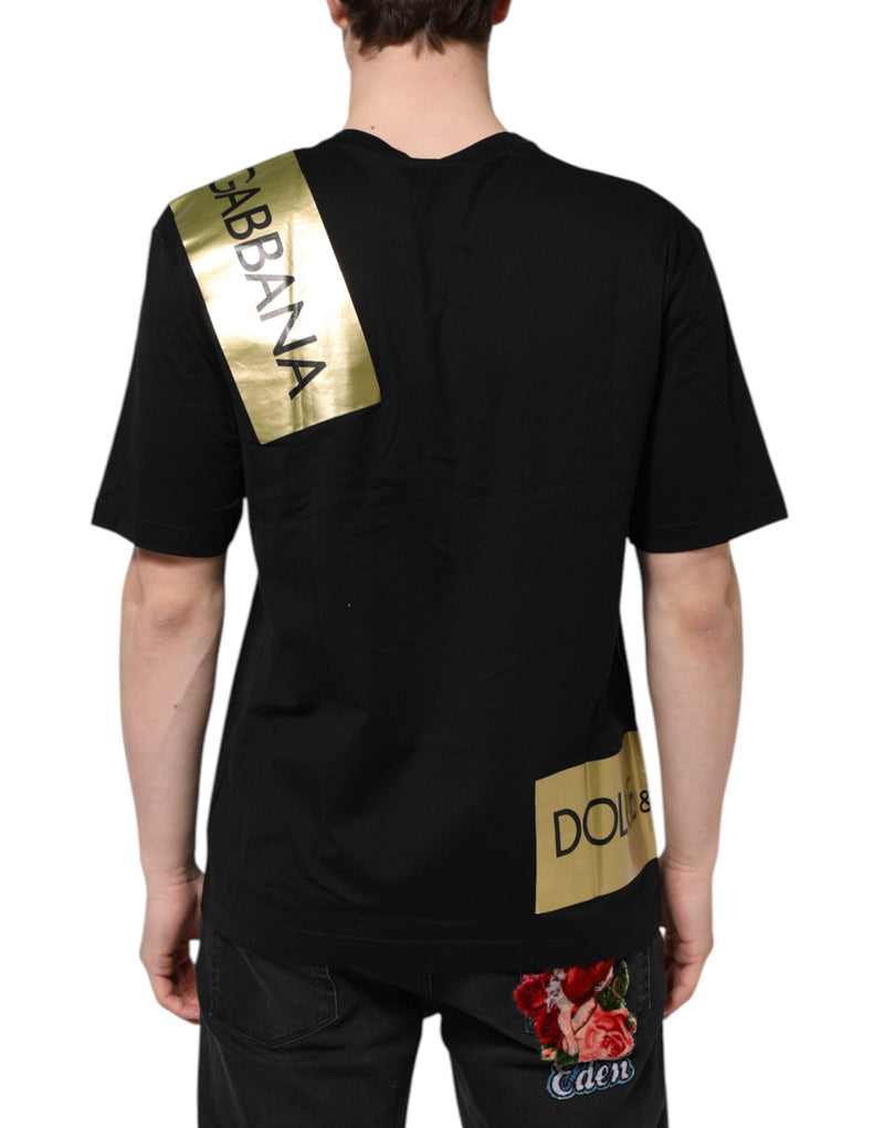 Black Logo Tape Cotton Men Crew Neck T-shirt Dolce & Gabbana