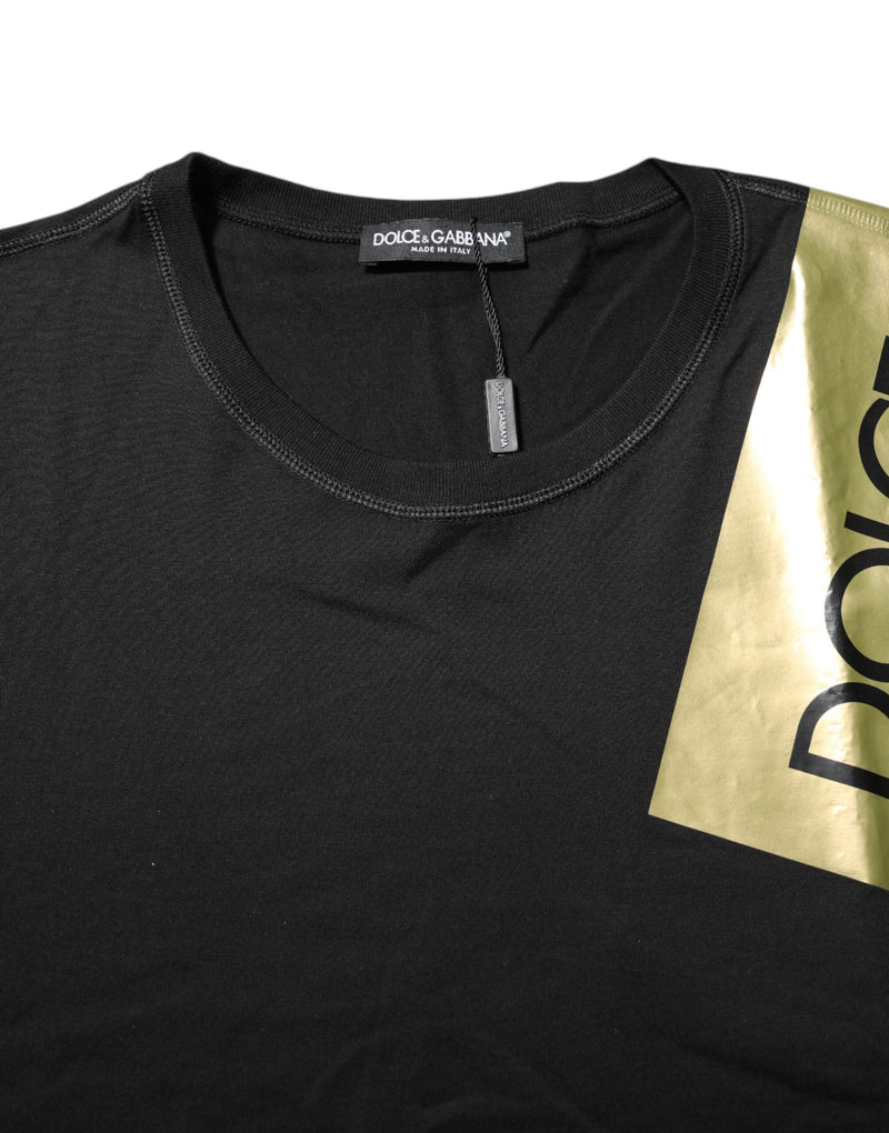 Black Logo Tape Cotton Men Crew Neck T-shirt Dolce & Gabbana