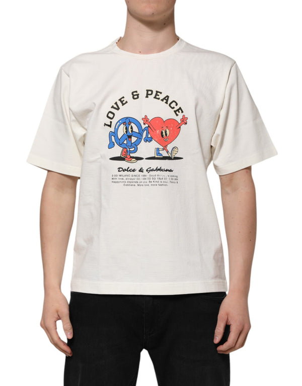 White Love Peace Cotton Men Crew Neck T-shirt Dolce & Gabbana