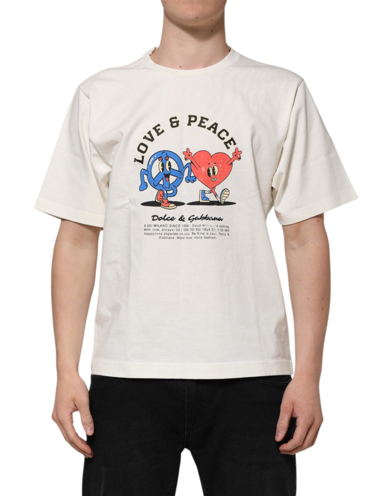 White Love Peace Cotton Men Crew Neck T-shirt Dolce & Gabbana