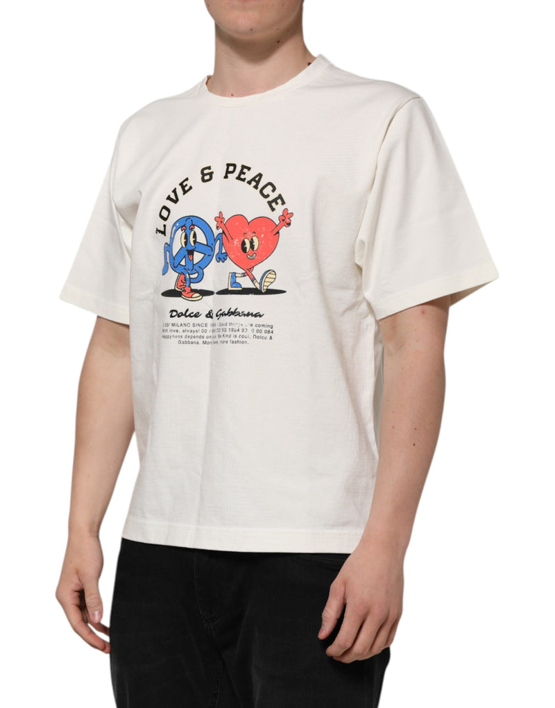White Love Peace Cotton Men Crew Neck T-shirt Dolce & Gabbana