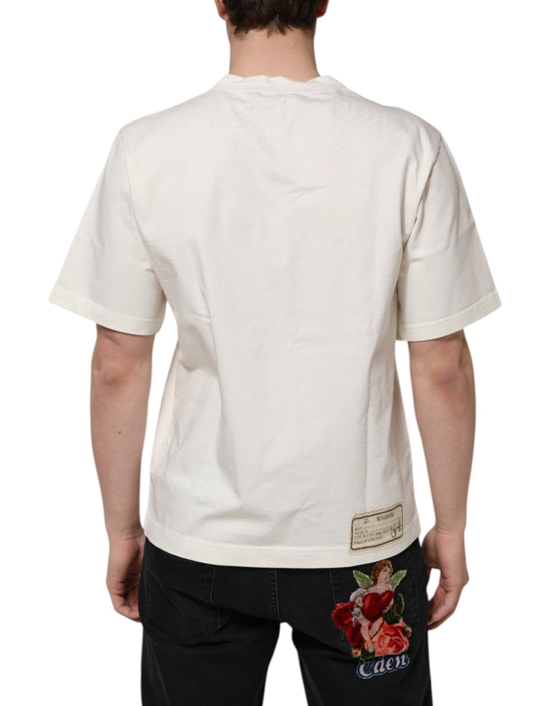 White Love Peace Cotton Men Crew Neck T-shirt Dolce & Gabbana