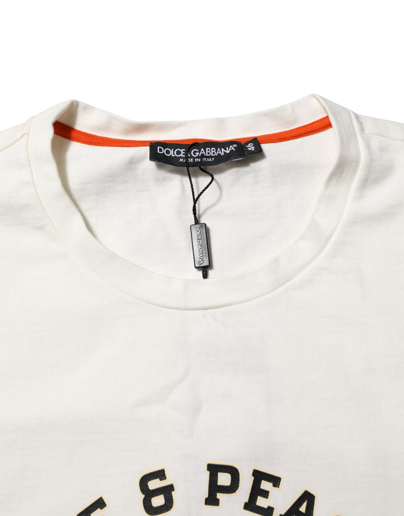 White Love Peace Cotton Men Crew Neck T-shirt Dolce & Gabbana