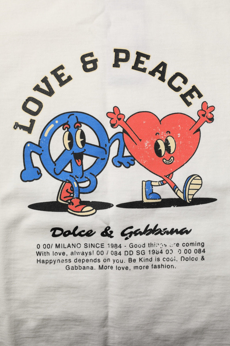 White Love Peace Cotton Men Crew Neck T-shirt Dolce & Gabbana