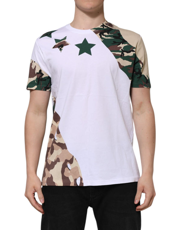 White Camouflage Cotton Men Crew Neck T-shirt Dolce & Gabbana