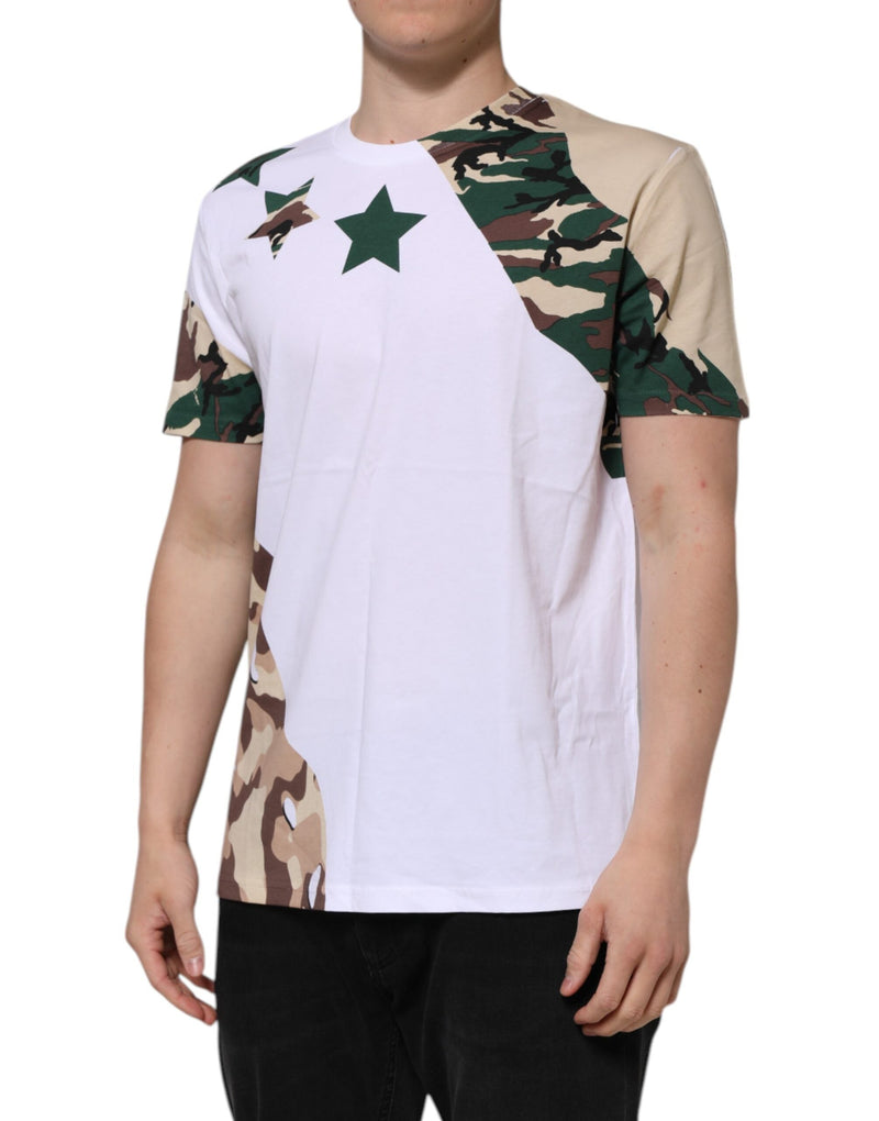 White Camouflage Cotton Men Crew Neck T-shirt Dolce & Gabbana