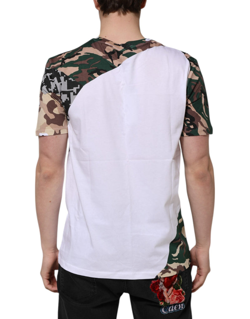 White Camouflage Cotton Men Crew Neck T-shirt Dolce & Gabbana