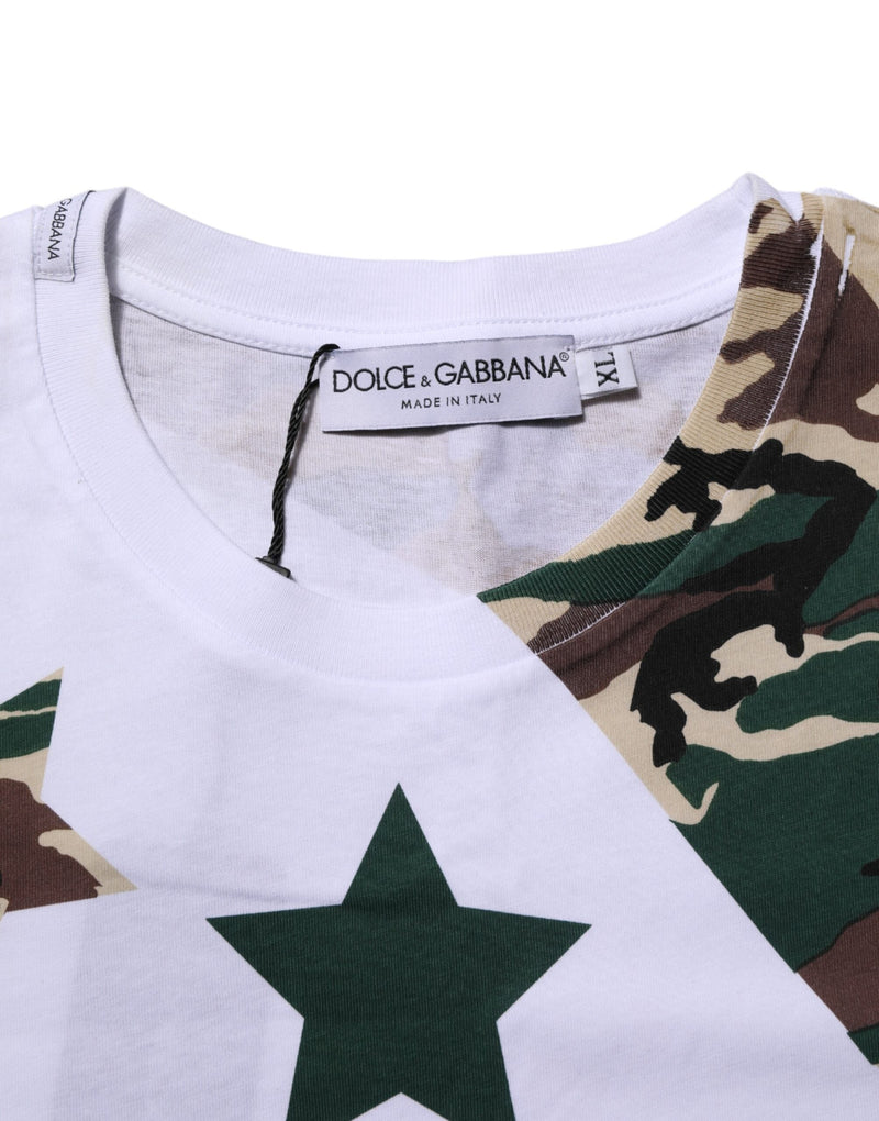 White Camouflage Cotton Men Crew Neck T-shirt Dolce & Gabbana
