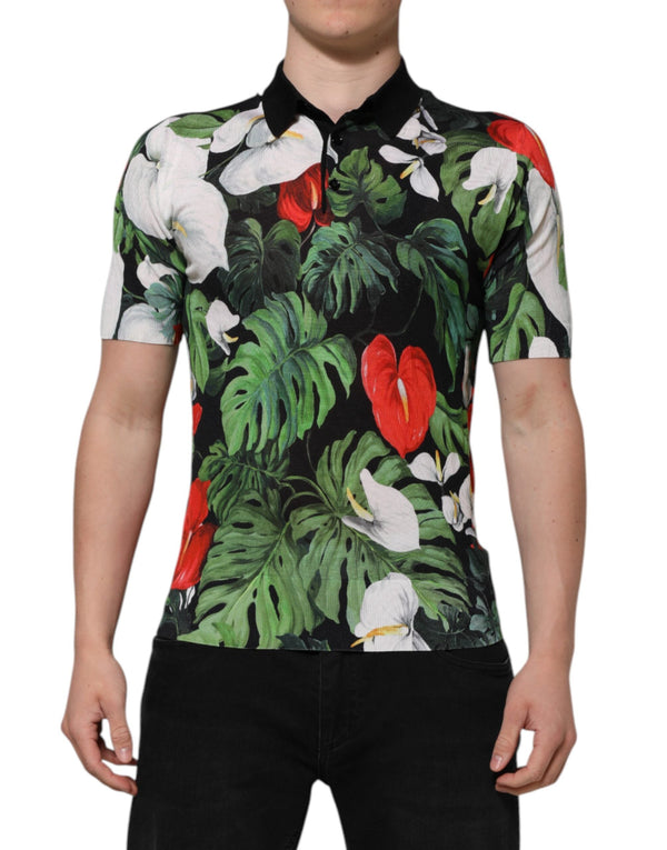 Multicolor Floral Silk Collared Polo T-shirt Dolce & Gabbana