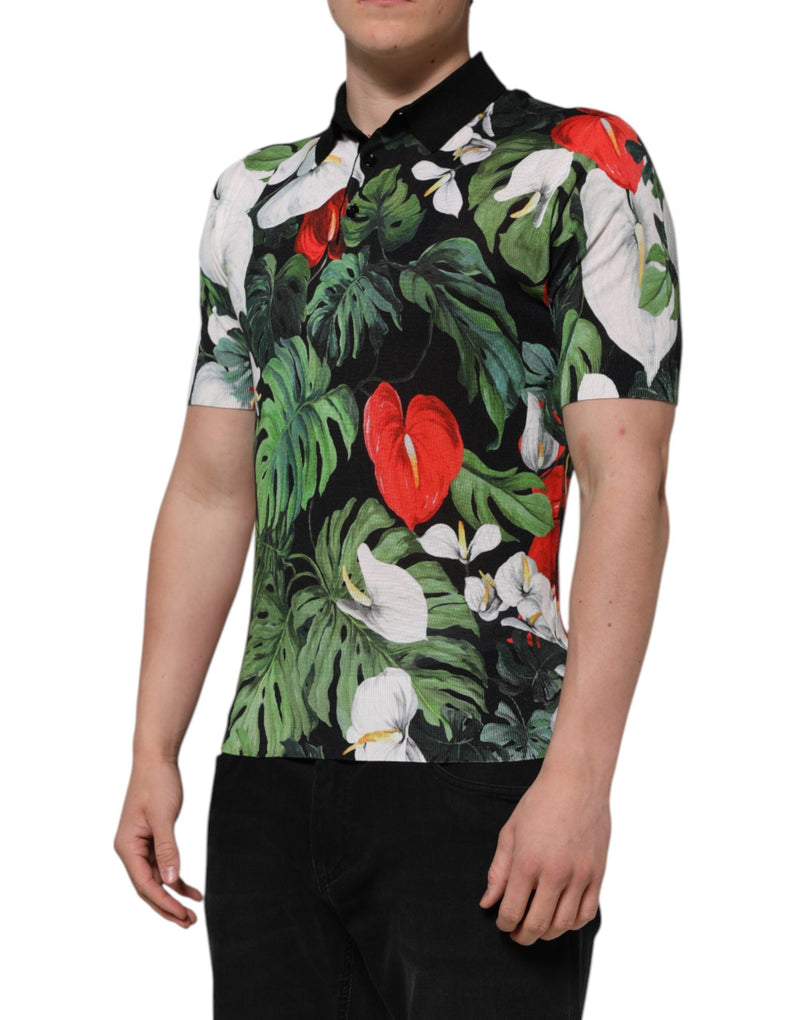 Multicolor Floral Silk Collared Polo T-shirt Dolce & Gabbana