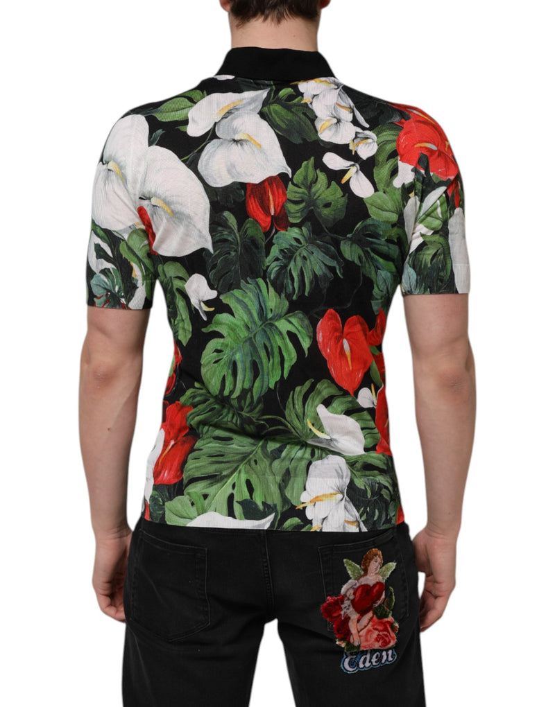 Multicolor Floral Silk Collared Polo T-shirt Dolce & Gabbana