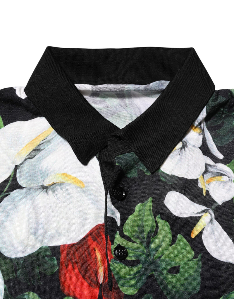 Multicolor Floral Silk Collared Polo T-shirt Dolce & Gabbana