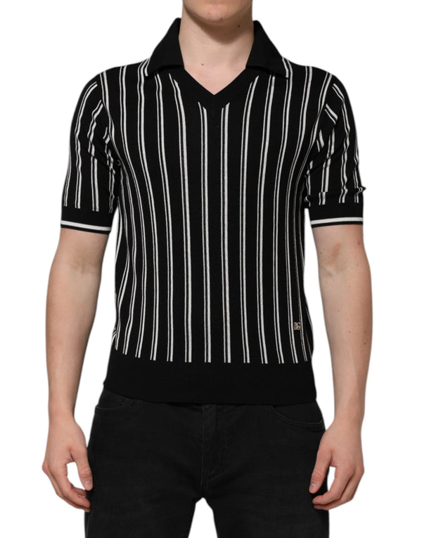 Black White Stripes Collared Polo T-shirt Dolce & Gabbana