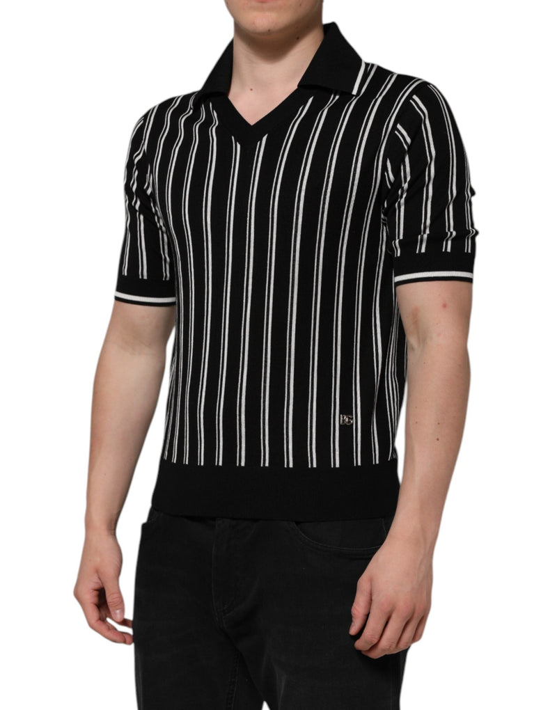 Black White Stripes Collared Polo T-shirt Dolce & Gabbana