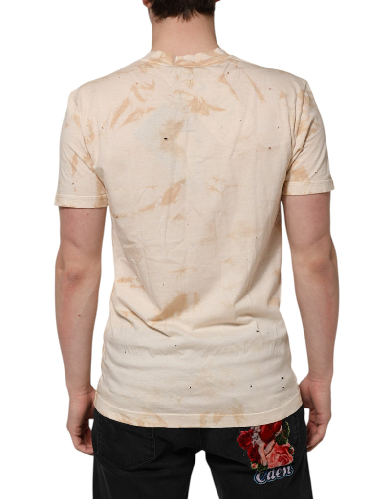 Beige Logo Print Short Sleeve V-neck T-shirt Dolce & Gabbana