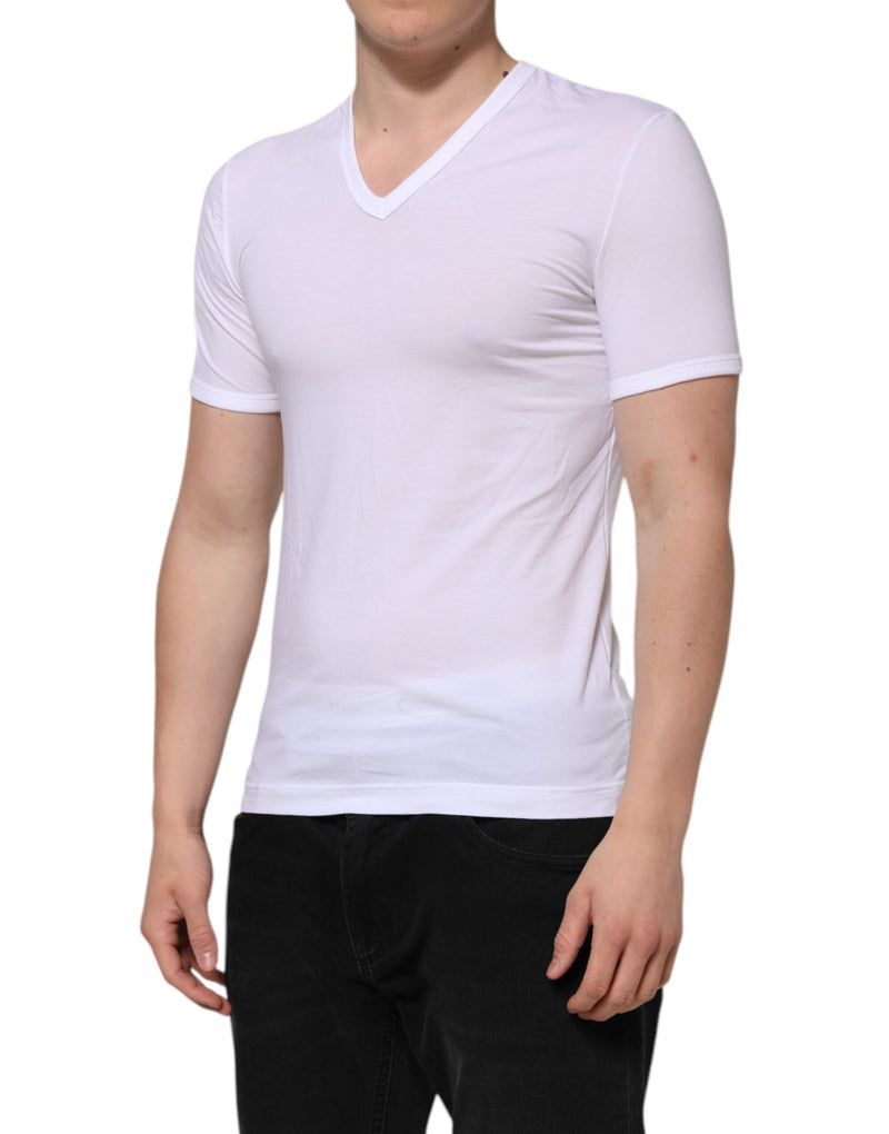 White Short Sleeves V-neck Underwear T-shirt Dolce & Gabbana