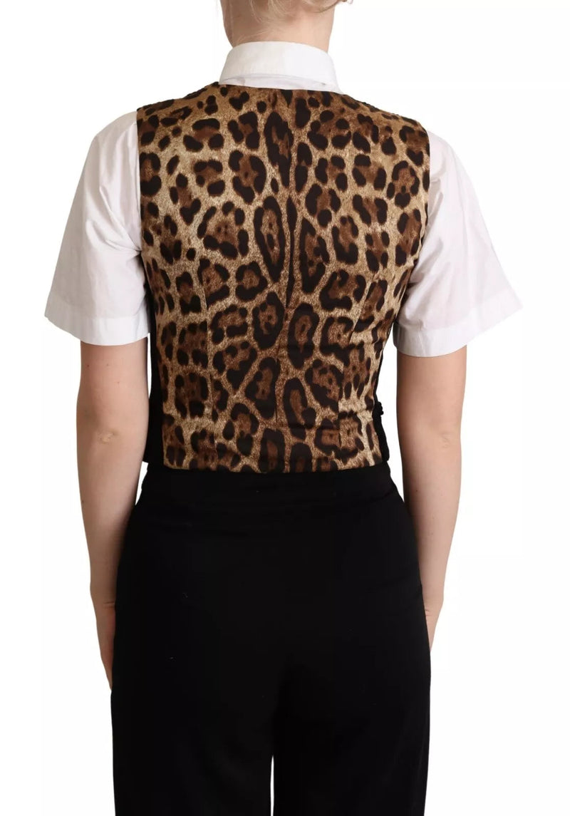 Black Brown Leopard Print Waistcoat Vest Dolce & Gabbana