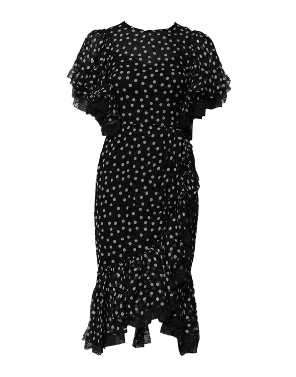 Black White Lace Polka Dot Chiffon Dress Dolce & Gabbana