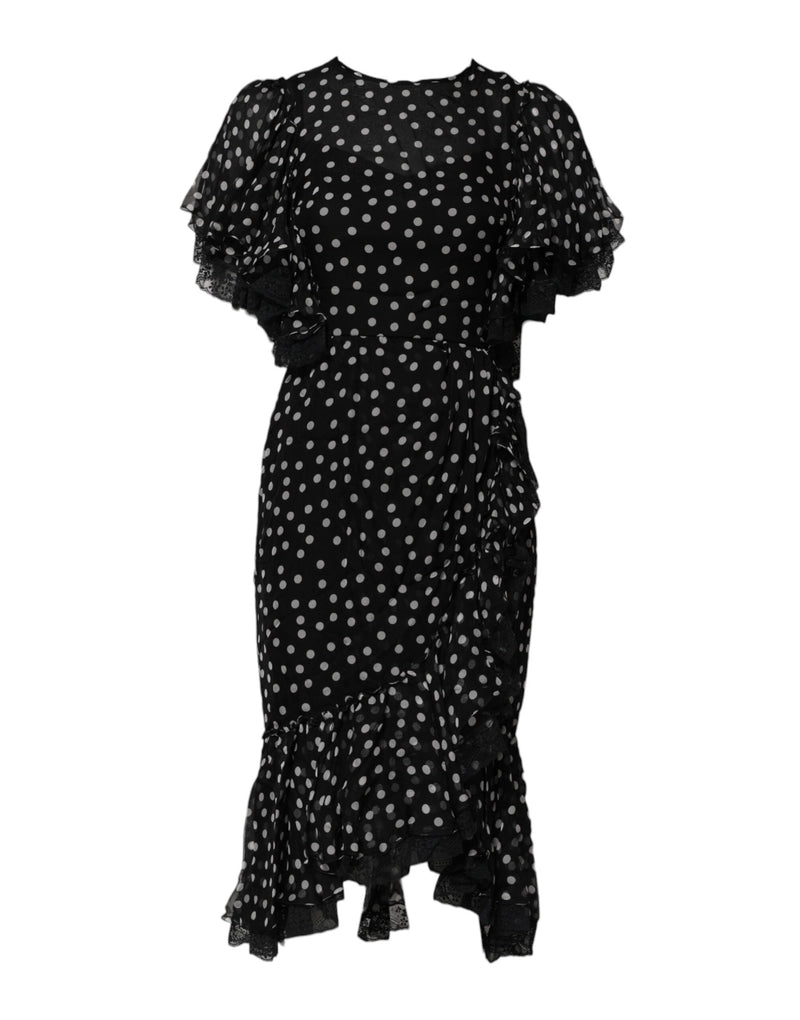 Black White Lace Polka Dot Chiffon Dress Dolce & Gabbana