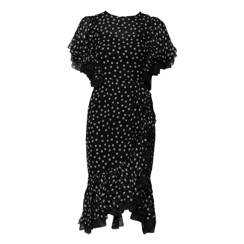 Black White Lace Polka Dot Chiffon Dress Dolce & Gabbana