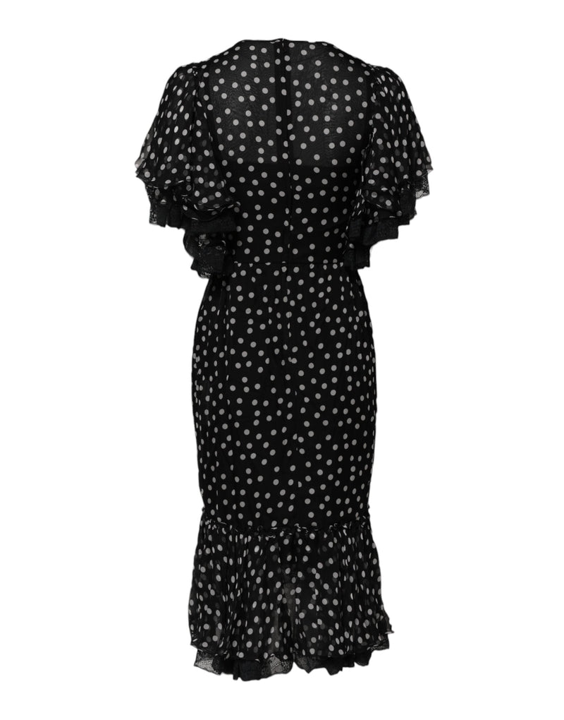 Black White Lace Polka Dot Chiffon Dress Dolce & Gabbana