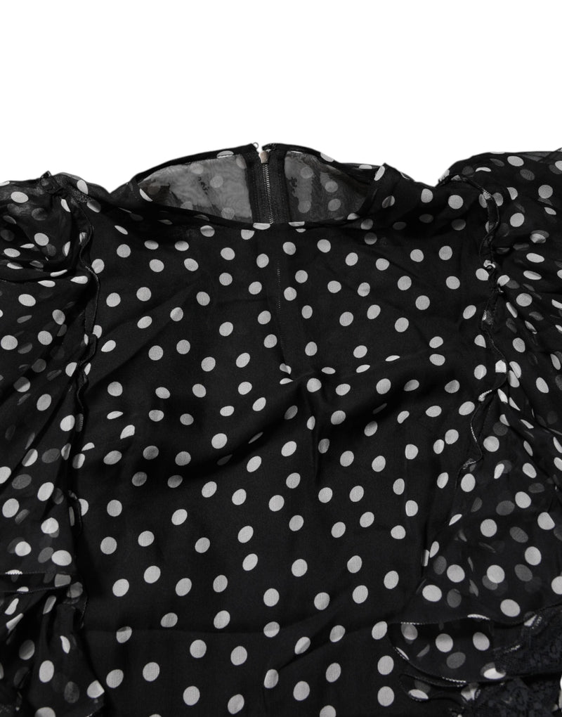 Black White Lace Polka Dot Chiffon Dress Dolce & Gabbana