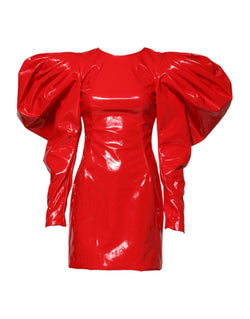 Red Patent Leather Puff Sleeves Mini Dress Dolce & Gabbana