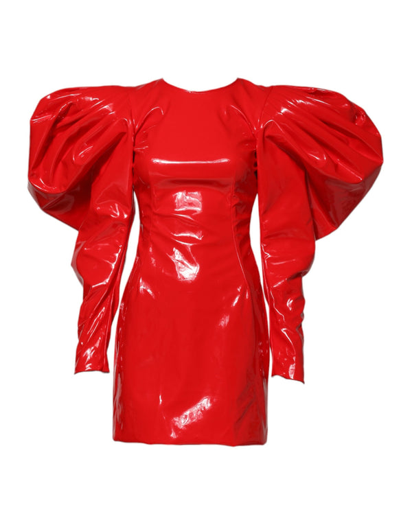 Red Patent Leather Puff Sleeves Mini Dress Dolce & Gabbana