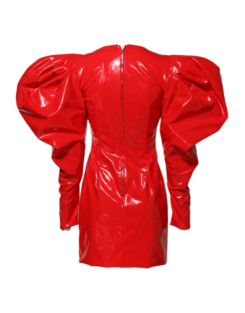 Red Patent Leather Puff Sleeves Mini Dress Dolce & Gabbana
