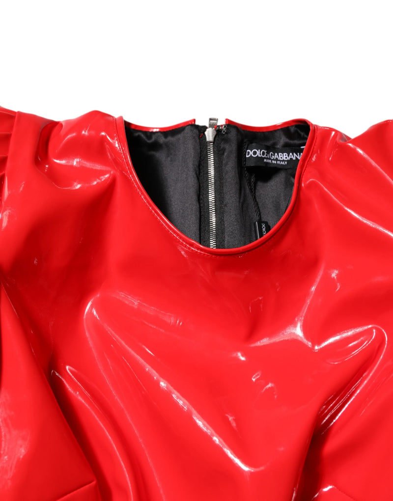 Red Patent Leather Puff Sleeves Mini Dress Dolce & Gabbana