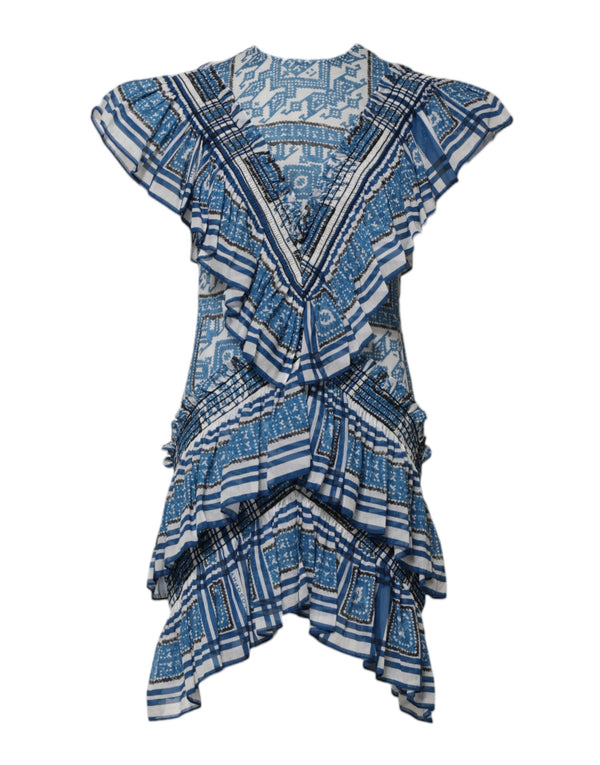 Blue Patterned Layered Short Sleeves Mini Dress Philosophy di Lorenzo Serafini