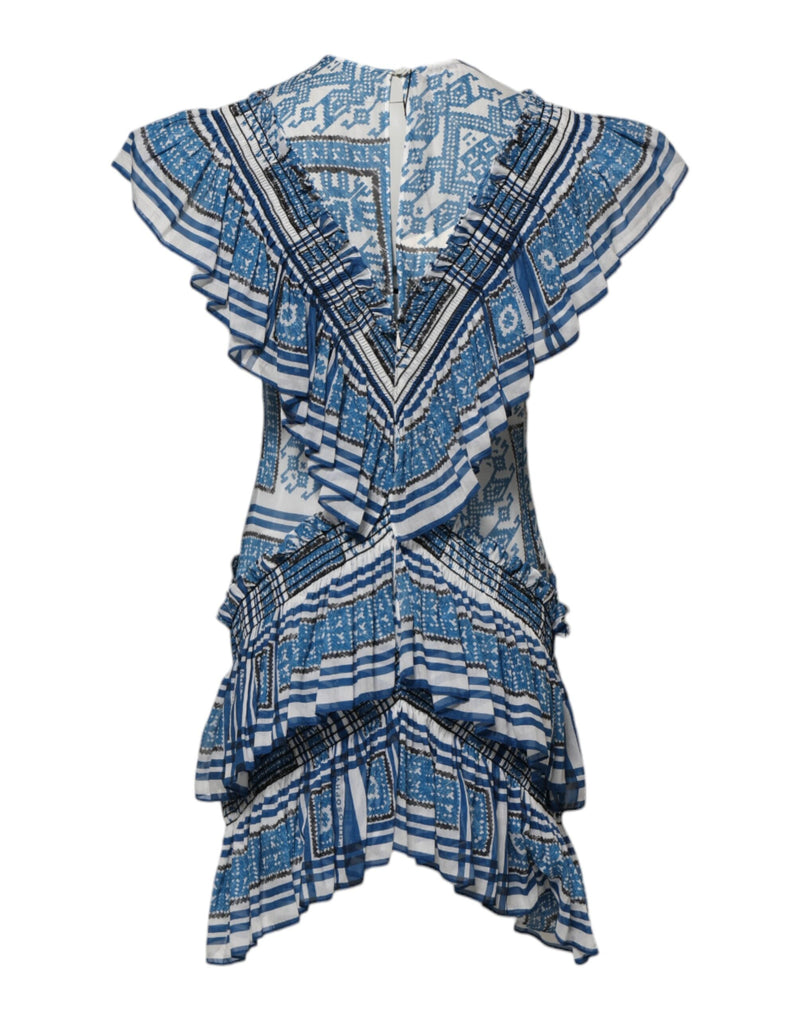 Blue Patterned Layered Short Sleeves Mini Dress Philosophy di Lorenzo Serafini
