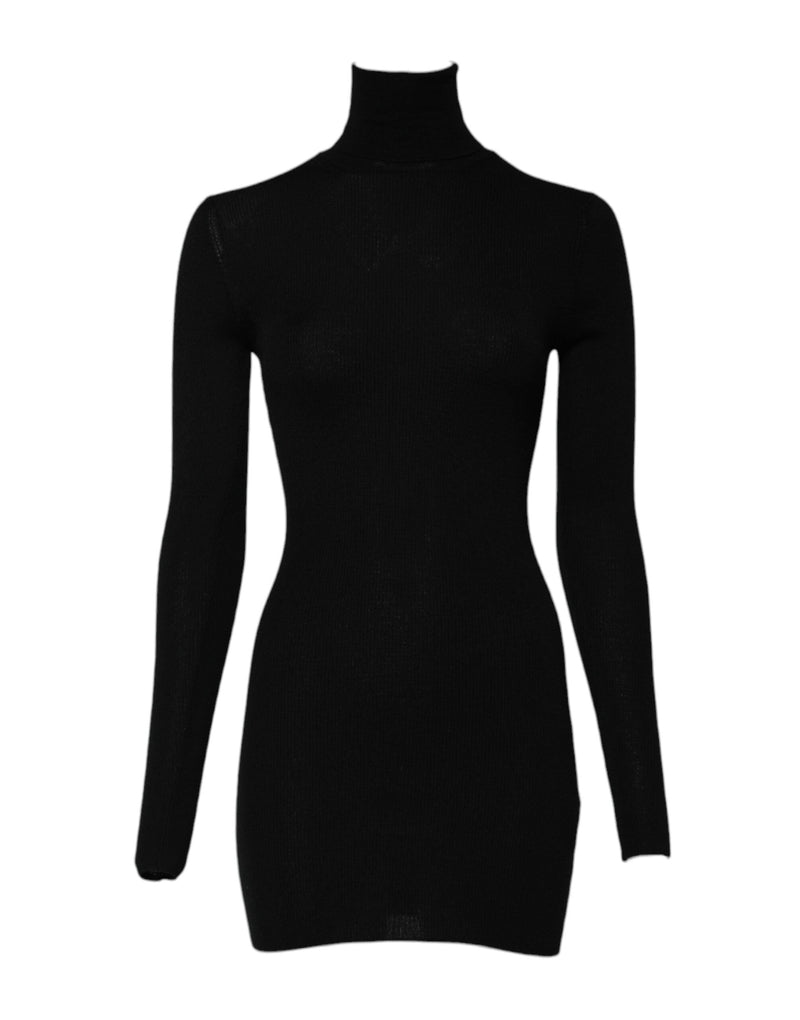 Black Long Sleeves Turtle Neck Mini Dress Dolce & Gabbana