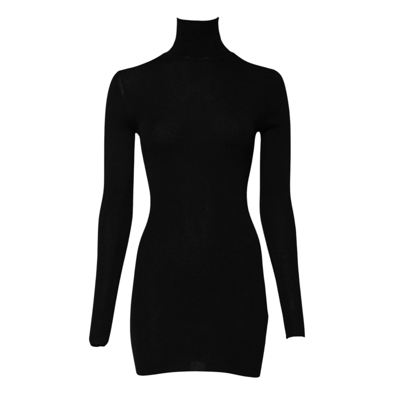 Black Long Sleeves Turtle Neck Mini Dress Dolce & Gabbana
