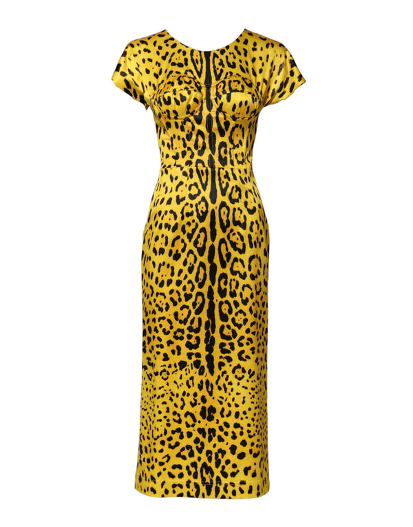 Yellow Polyester Leopard Midi Sheath Dress Dolce & Gabbana