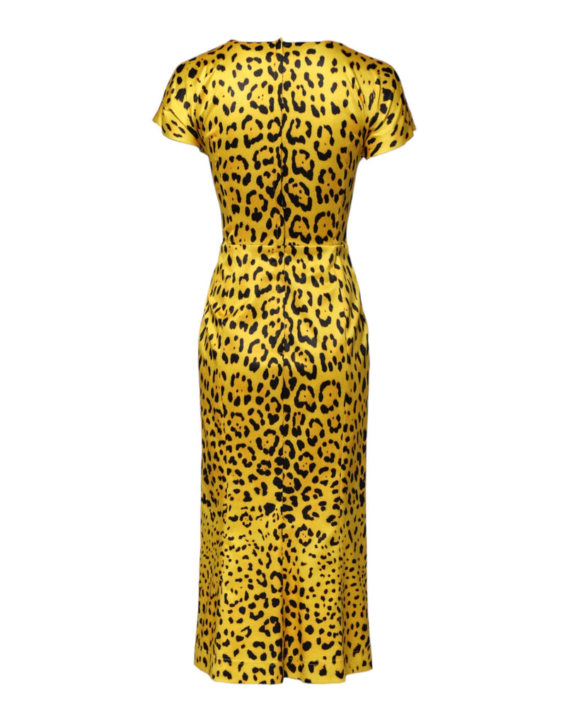 Yellow Polyester Leopard Midi Sheath Dress Dolce & Gabbana