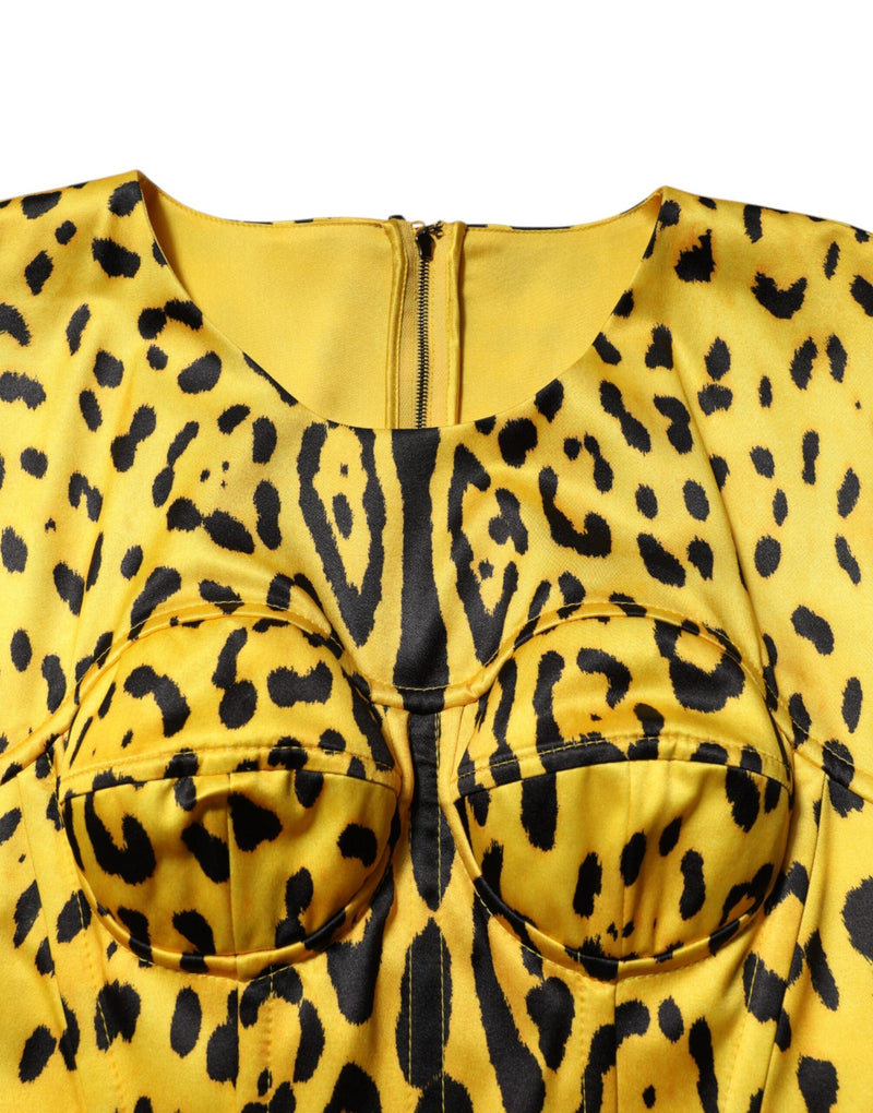 Yellow Polyester Leopard Midi Sheath Dress Dolce & Gabbana