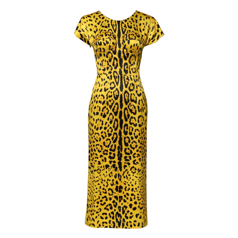 Yellow Polyester Leopard Midi Sheath Dress Dolce & Gabbana