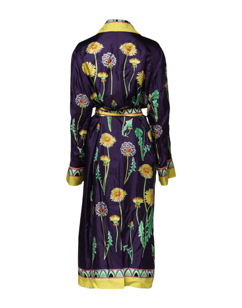 Blue Floral Print Silk Long Sleeves Wrap Robe Dolce & Gabbana