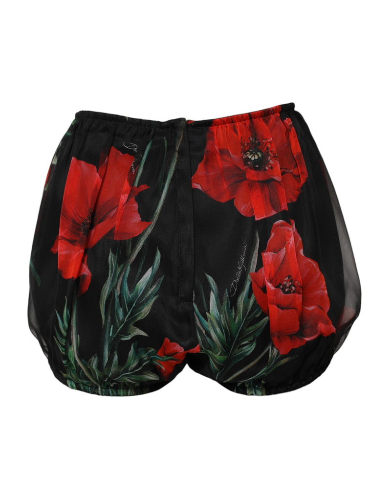 Black Floral High Waist Women Hot Pants Shorts Dolce & Gabbana