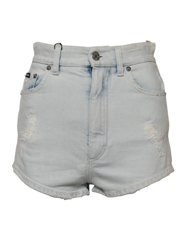 Light Blue Washed Denim Cotton Hot Pants Shorts Dolce & Gabbana