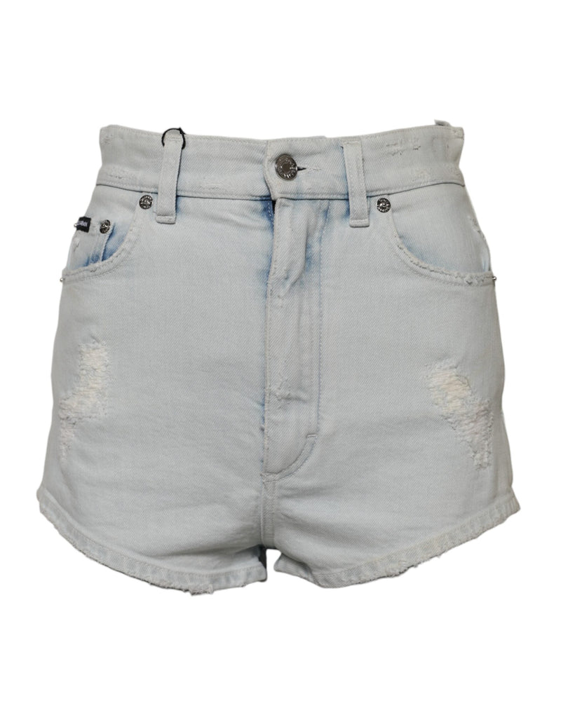 Light Blue Washed Denim Cotton Hot Pants Shorts Dolce & Gabbana