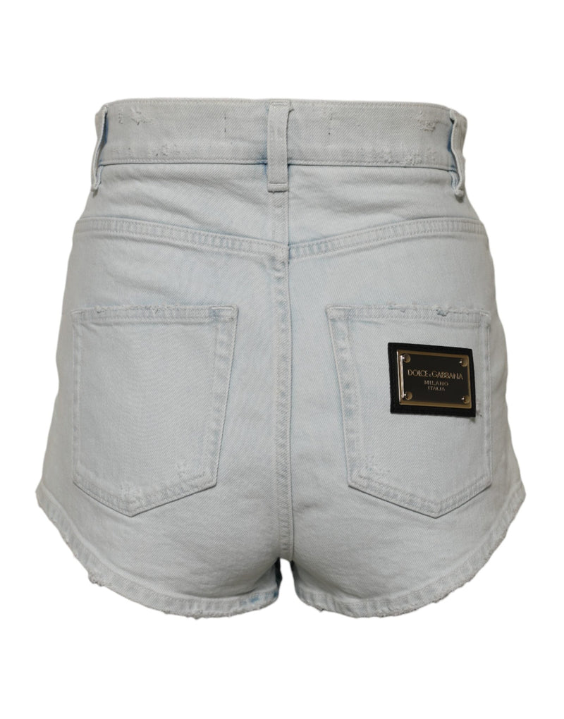 Light Blue Washed Denim Cotton Hot Pants Shorts Dolce & Gabbana