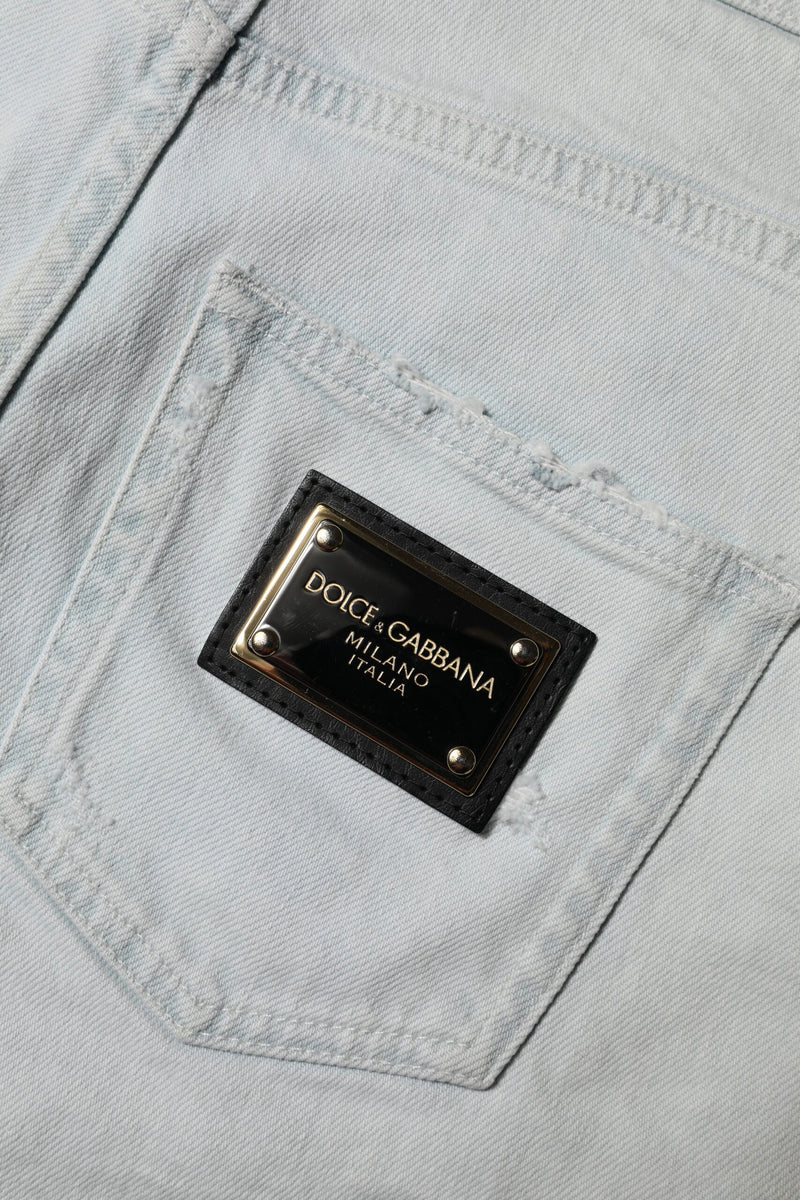 Light Blue Washed Denim Cotton Hot Pants Shorts Dolce & Gabbana