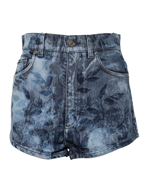 Blue Floral Print Denim Cotton Hot Pants Shorts Dolce & Gabbana