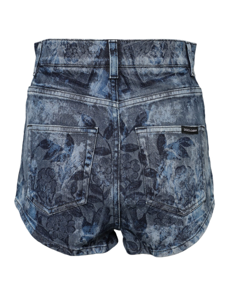 Blue Floral Print Denim Cotton Hot Pants Shorts Dolce & Gabbana