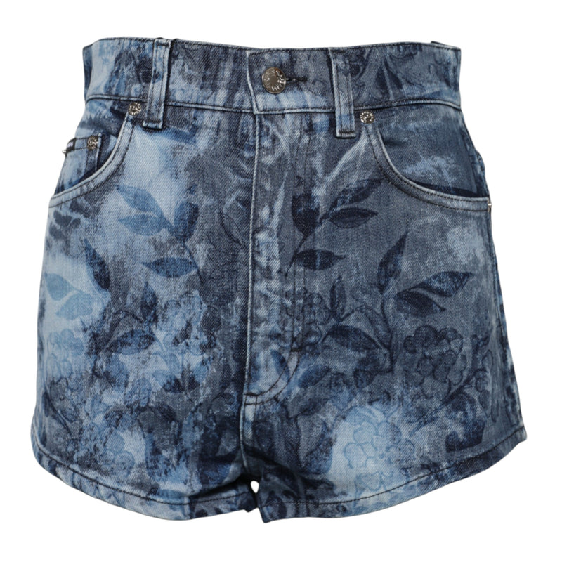 Blue Floral Print Denim Cotton Hot Pants Shorts Dolce & Gabbana