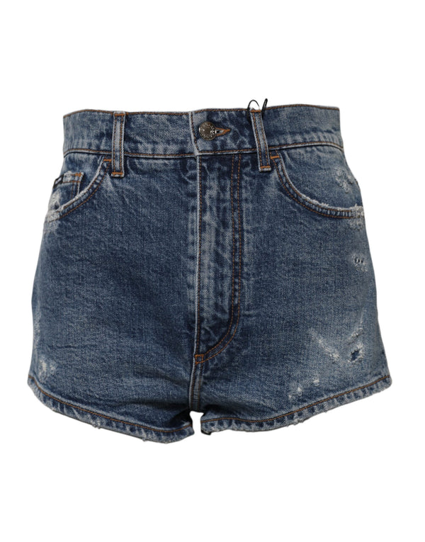 Blue Tattered Denim Cotton Hot Pants Shorts Dolce & Gabbana