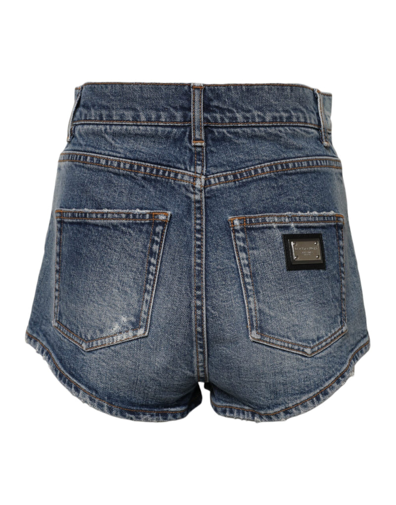 Blue Tattered Denim Cotton Hot Pants Shorts Dolce & Gabbana