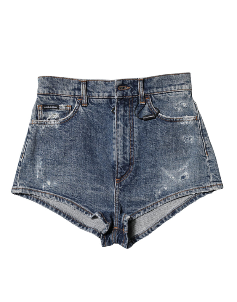 Blue Tattered Denim Cotton Hot Pants Shorts Dolce & Gabbana